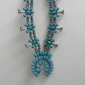 Squash Blossom Necklace faux turquoise and Silver Costume jewelry boho bohemian